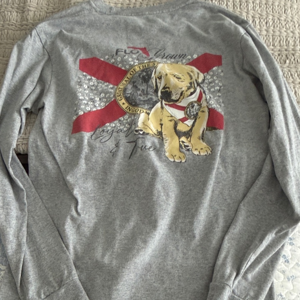 Grey Dog Graphic Long-Sleeve Tee with Red Accents FLOGROWN